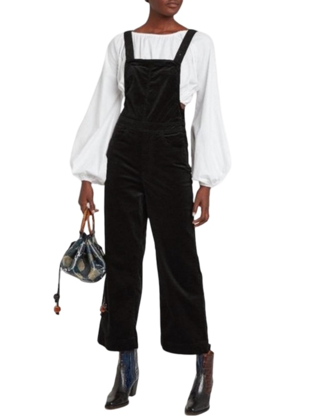 MOTHER The Greaser Ankle Black
Velvet Wide Leg Overalls Size 25